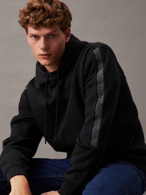 ck black logo tape fleece hoodie for men calvin klein jeans