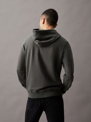 washed black washed cotton monogram hoodie for men calvin klein jeans