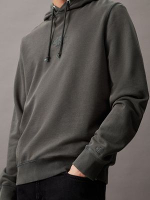 washed black washed cotton monogram hoodie for men calvin klein jeans