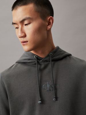 washed black washed cotton monogram hoodie for men calvin klein jeans