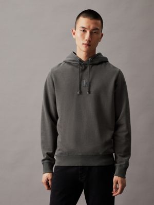 grey washed cotton monogram hoodie for men calvin klein jeans