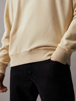 pale khaki washed cotton monogram hoodie for men calvin klein jeans