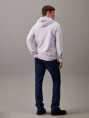 pastel lilac washed cotton monogram hoodie for men calvin klein jeans