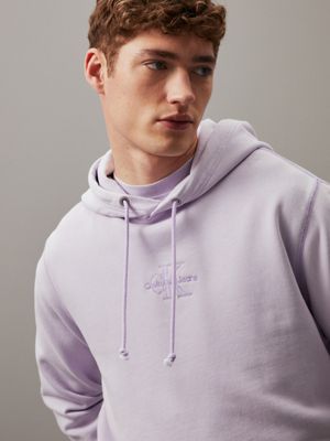 pastel lilac washed cotton monogram hoodie for men calvin klein jeans