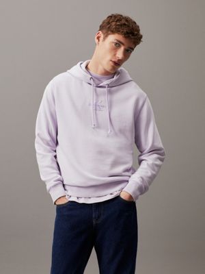 purple washed cotton monogram hoodie for men calvin klein jeans