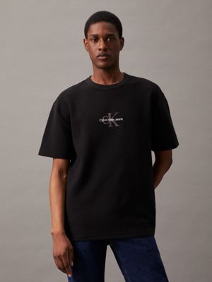 black relaxed waffle monogram t-shirt for men calvin klein jeans