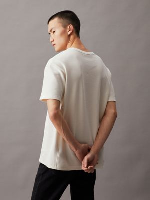 ivory relaxed waffle monogram t-shirt for men calvin klein jeans