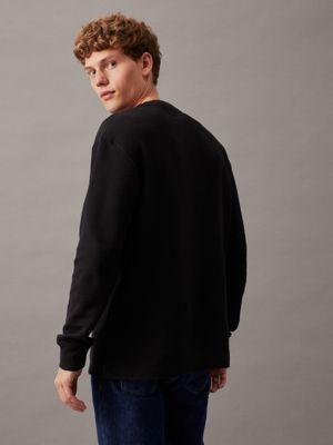 ck black relaxed long sleeve waffle t-shirt for men calvin klein jeans