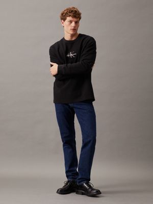 ck black relaxed long sleeve waffle t-shirt for men calvin klein jeans