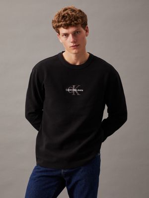 black relaxed long sleeve waffle t-shirt for men calvin klein jeans