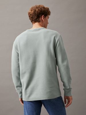 slate gray relaxed long sleeve waffle t-shirt for men calvin klein jeans