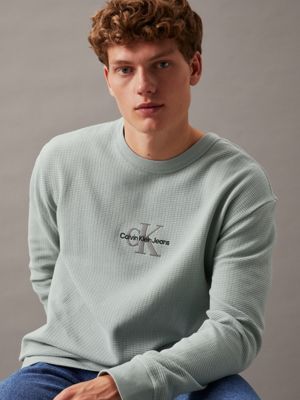 camiseta holgada de punto gofrado de manga larga slate gray de hombres calvin klein jeans