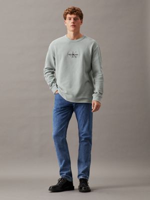 slate gray relaxed long sleeve waffle t-shirt for men calvin klein jeans