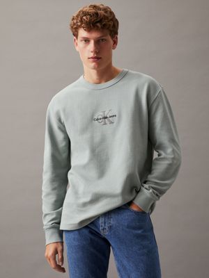 grey relaxed long sleeve waffle t-shirt for men calvin klein jeans