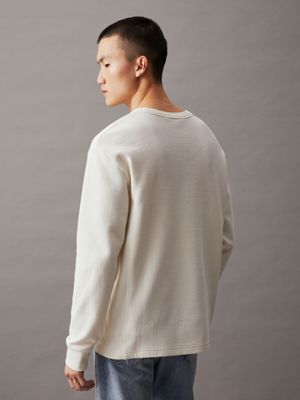 ivory relaxed long sleeve waffle t-shirt for men calvin klein jeans