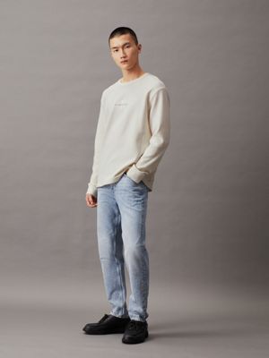 ivory relaxed long sleeve waffle t-shirt for men calvin klein jeans