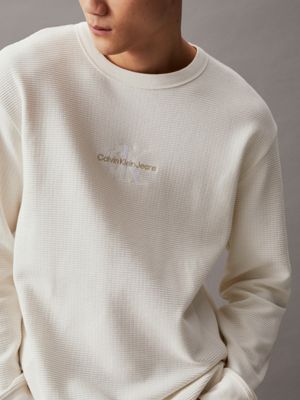 ivory relaxed long sleeve waffle t-shirt for men calvin klein jeans