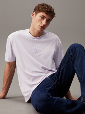 pastel lilac relaxed washed cotton t-shirt for men calvin klein jeans