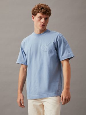 blue textured logo t-shirt for men calvin klein jeans