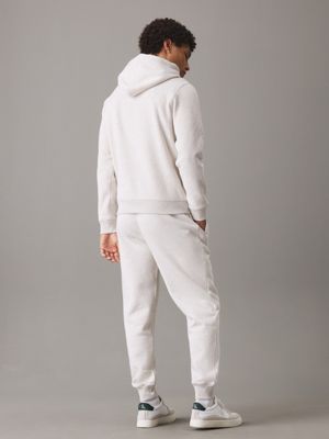 ivory grey heather fleece monogram joggers for men calvin klein jeans