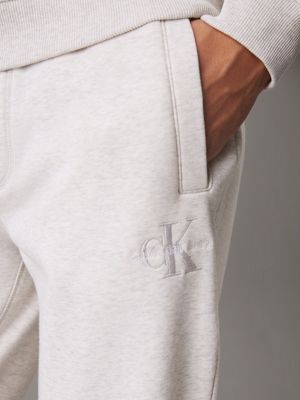 ivory grey heather fleece monogram joggers for men calvin klein jeans