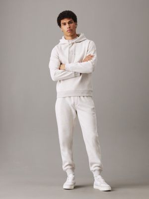 ivory grey heather fleece monogram joggers for men calvin klein jeans