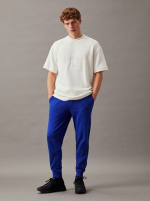 sapphire blue cotton terry joggers for men calvin klein jeans