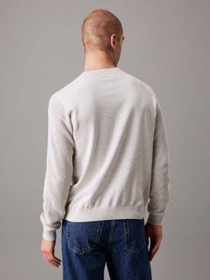 ivory grey heather cotton knit monogram jumper for men calvin klein jeans