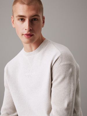 ivory grey heather cotton knit monogram jumper for men calvin klein jeans