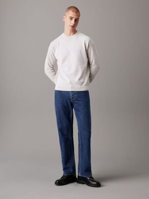 ivory grey heather monogramm-pullover aus baumwollstrick für herren - calvin klein jeans