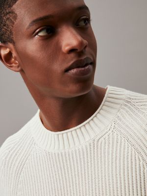 ivory ribbed cotton jumper for men calvin klein jeans