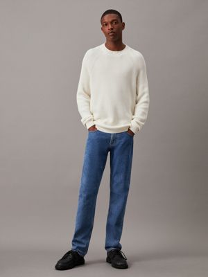 ivory ribbed cotton jumper for men calvin klein jeans