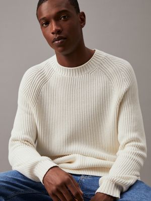 white ribbed cotton jumper for men calvin klein jeans