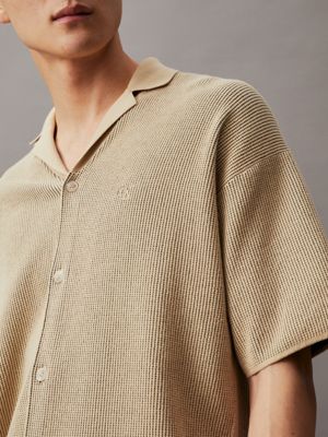 pale khaki waffle knit short sleeve shirt for men calvin klein jeans