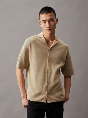 khaki waffle knit short sleeve shirt for men calvin klein jeans