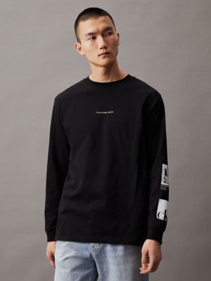 Black long sleeve t shirt front and back best sale