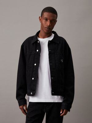 Mens black jean jacket with hood best sale