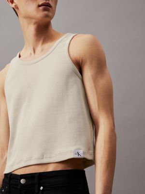 eggshell ribbed cotton tank top for men calvin klein jeans