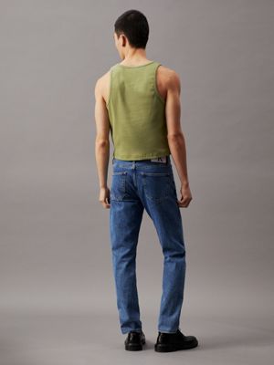 dark juniper ribbed cotton tank top for men calvin klein jeans