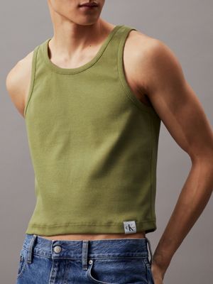 dark juniper ribbed cotton tank top for men calvin klein jeans