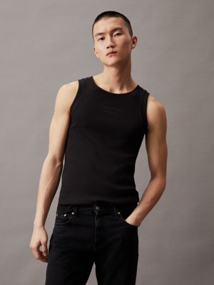 black slim ribbed tank top for men calvin klein jeans