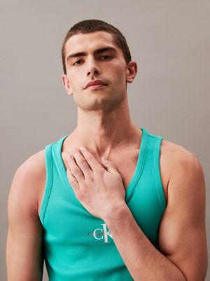 pool green slim ribbed tank top - pride for men calvin klein jeans