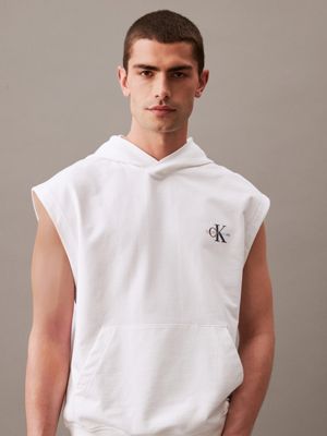 white relaxed sleeveless hoodie - pride for men calvin klein jeans