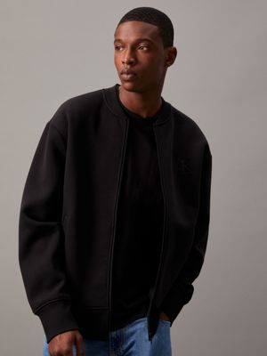 black monogram fleece bomber jacket for men calvin klein jeans