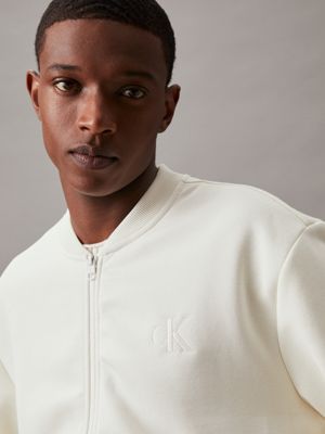 ivory monogram fleece bomber jacket for men calvin klein jeans