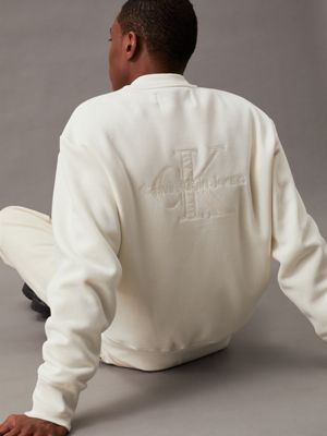 ivory monogram fleece bomber jacket for men calvin klein jeans