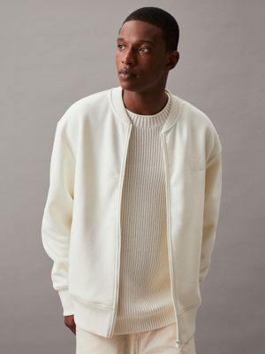 white monogram fleece bomber jacket for men calvin klein jeans