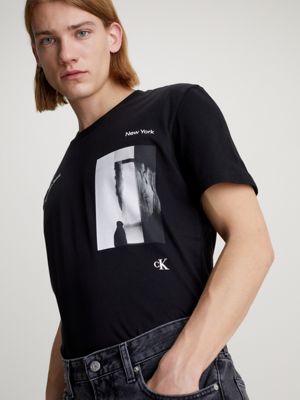 ck black photo print t-shirt for men calvin klein jeans