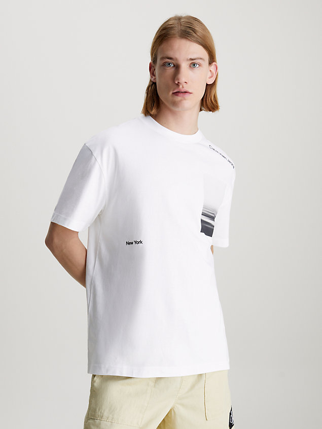 white photo print t-shirt for men calvin klein jeans