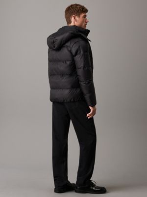 ck black hooded down puffer jacket for men calvin klein jeans